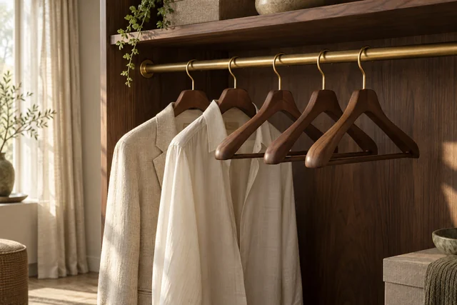 Illustrative concept of coordinated hangers in a wardrobe